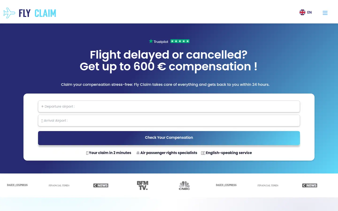 Screenshot of fly-claim.com