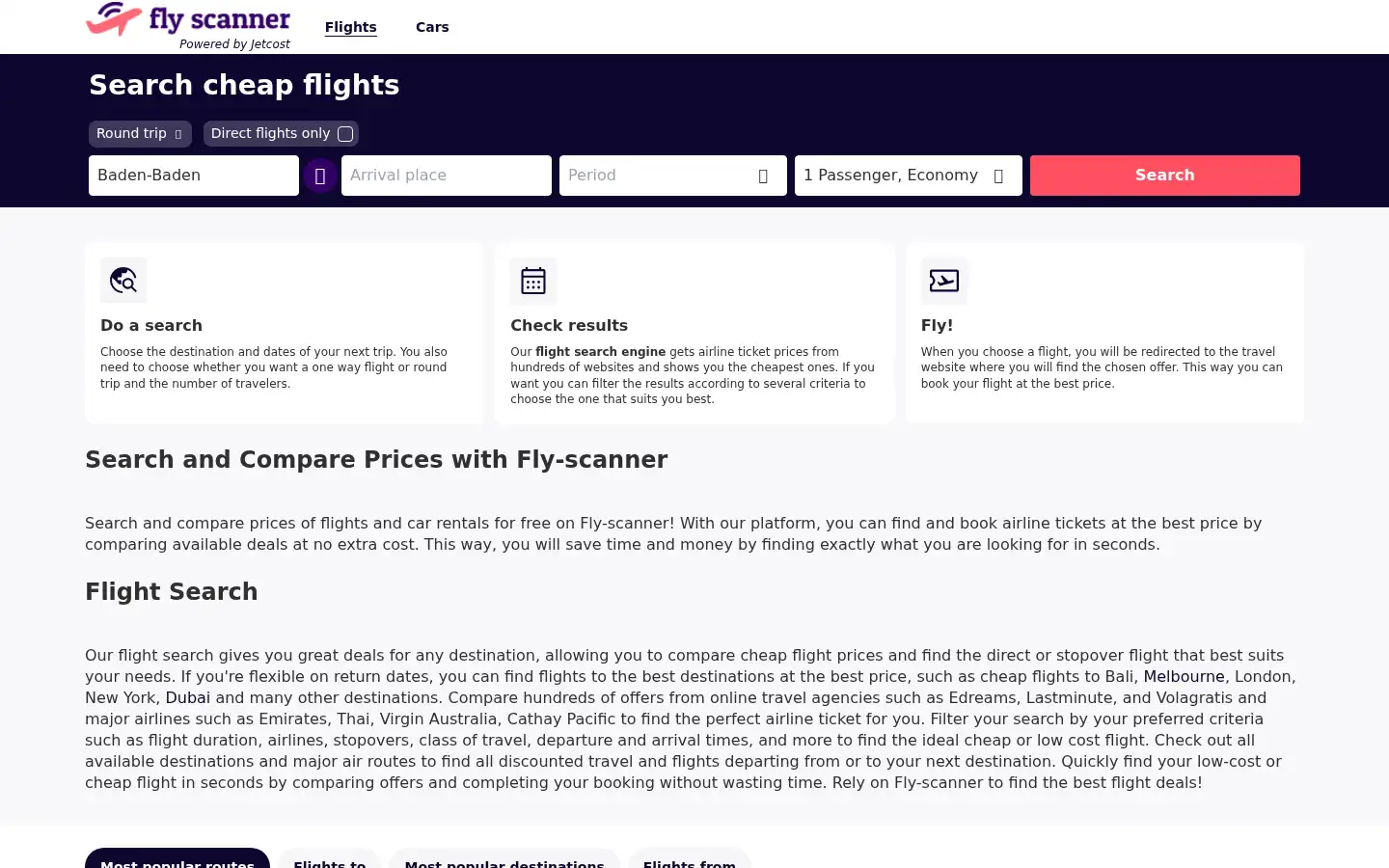 Screenshot of fly-scanner.com