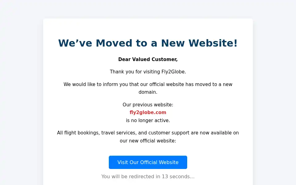 Screenshot of fly2globe.com