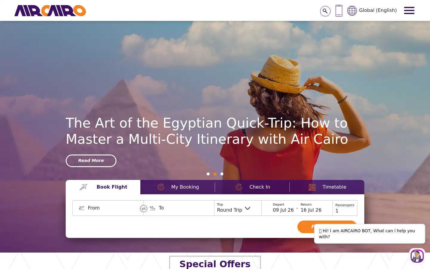Screenshot of flyaircairo.com