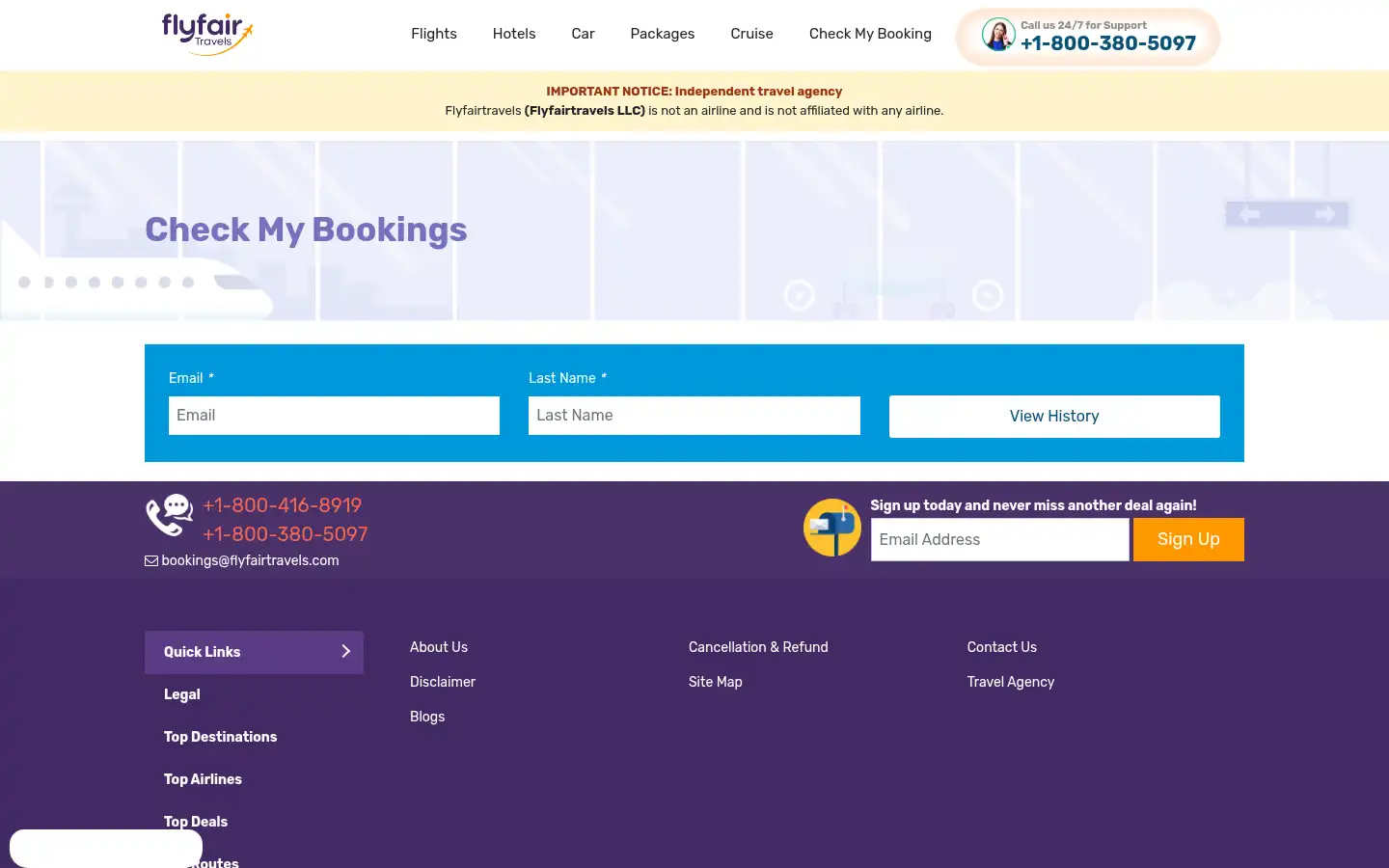 Screenshot of flyfairtravels.com