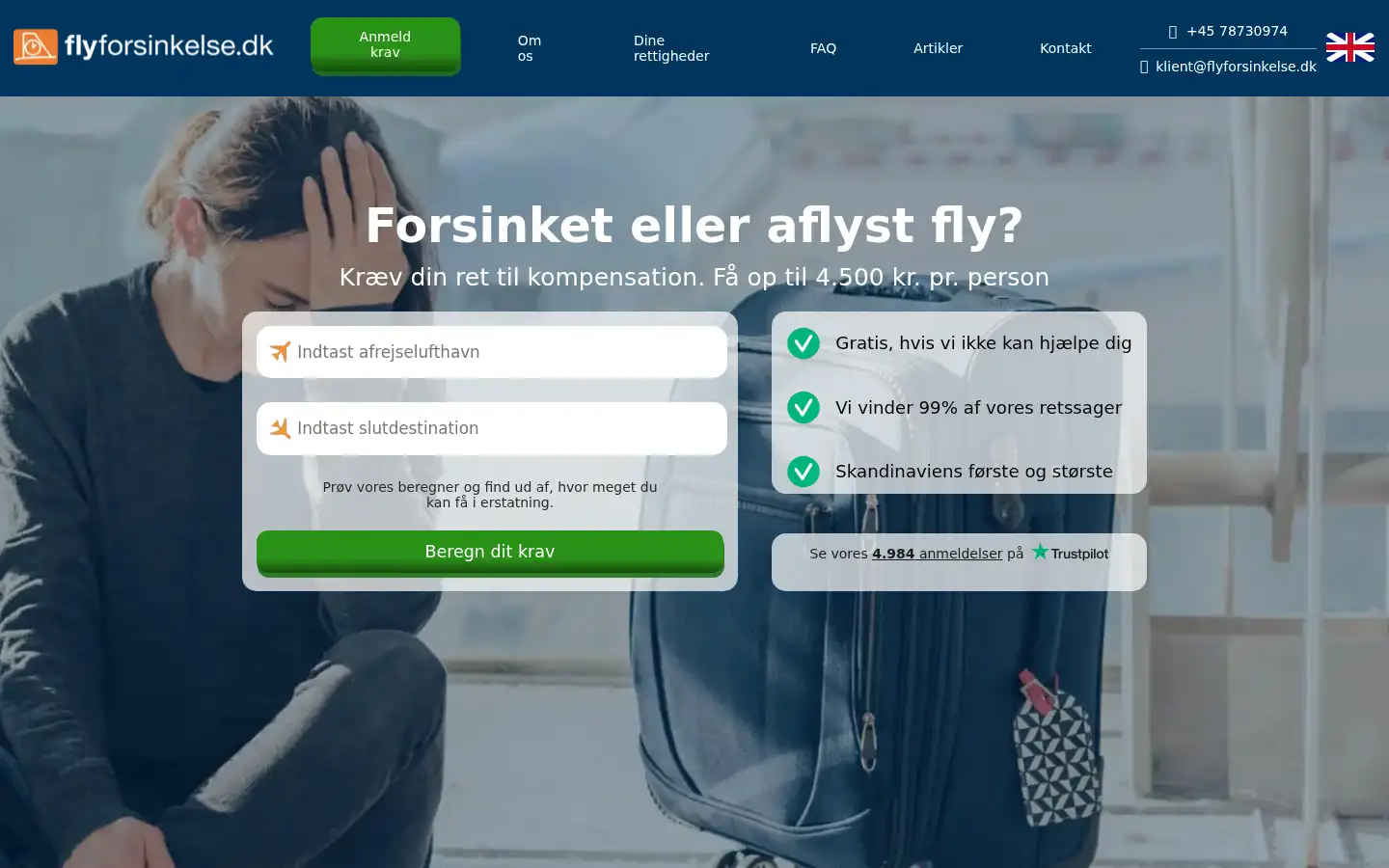 Screenshot of flyforsinkelse.dk