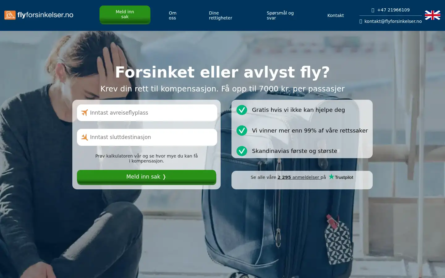 Screenshot of flyforsinkelser.no