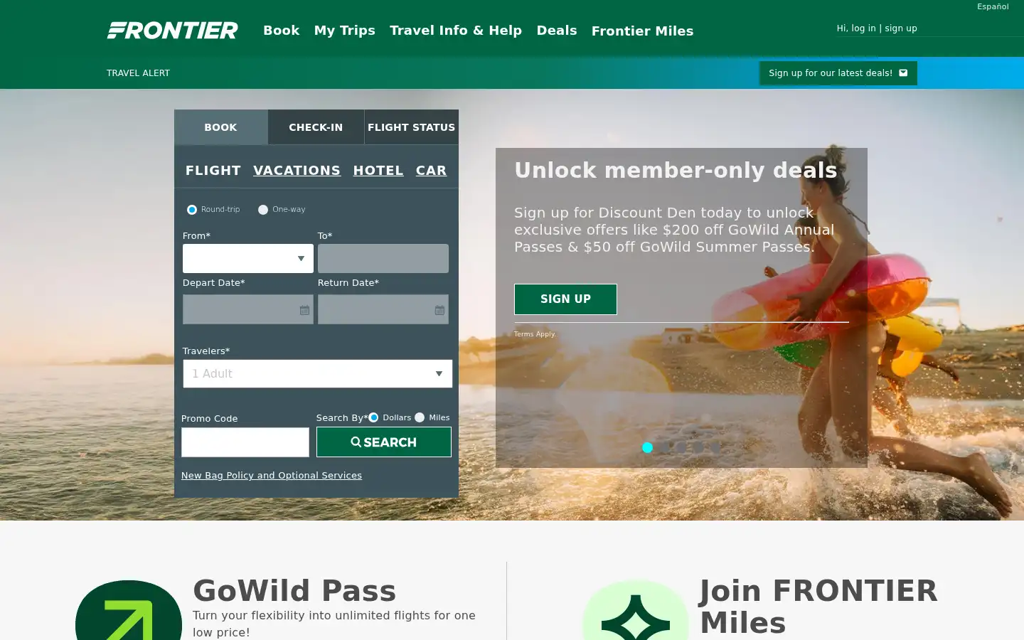 Screenshot of flyfrontier.com