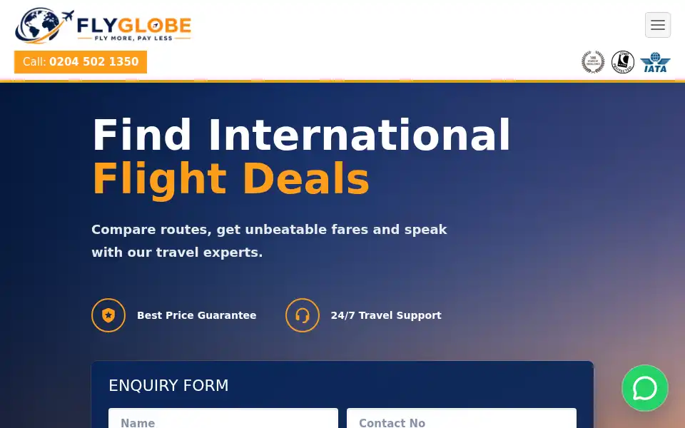 Screenshot of flyglobe.co.uk