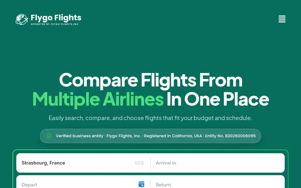 Screenshot of flygoflights.com