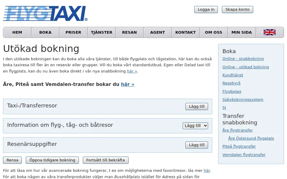 Screenshot of flygtaxi.se