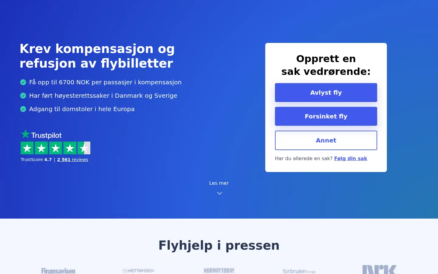 Screenshot of flyhjelp.no