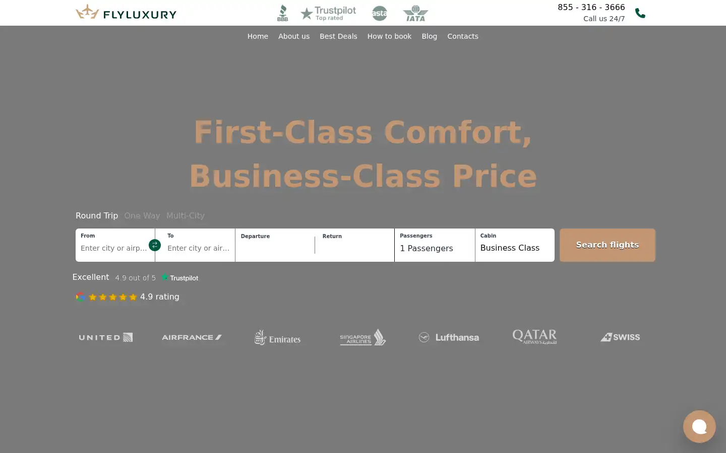 Screenshot of flyluxury.com