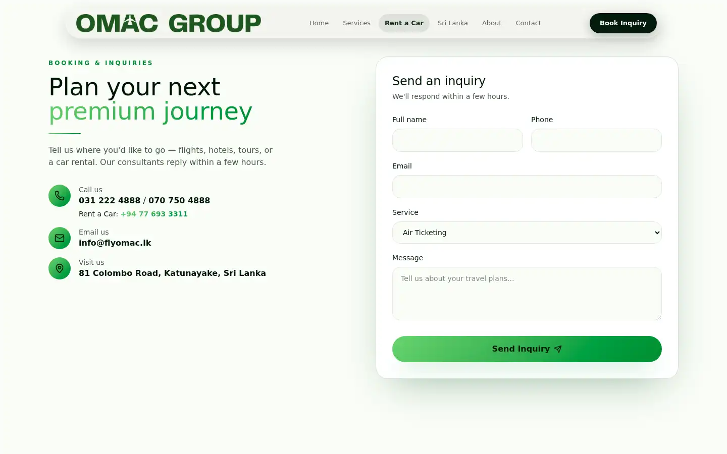 Screenshot of flyomac.lk