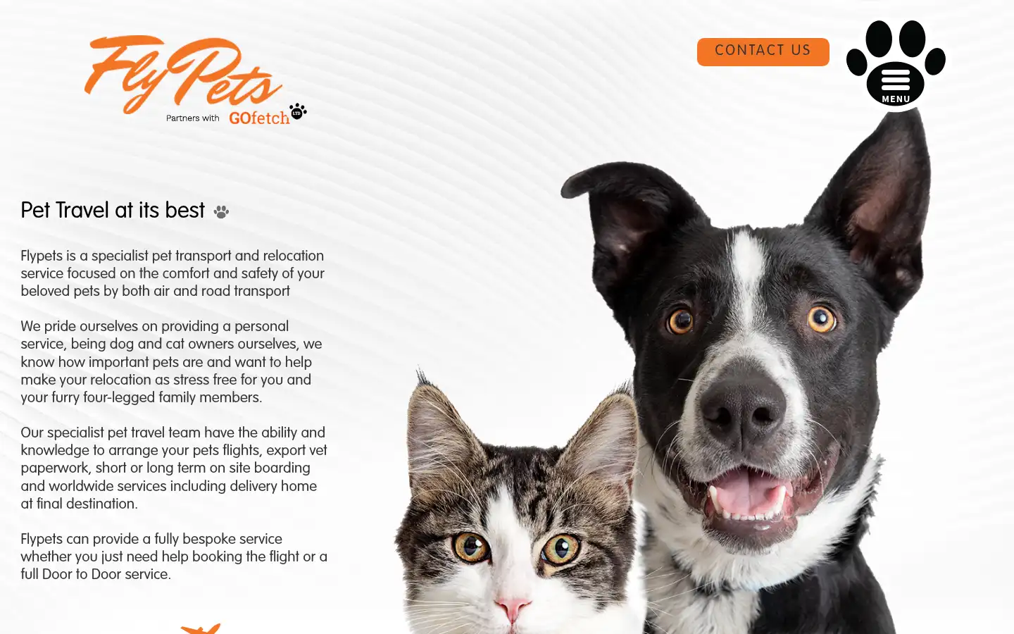 Screenshot of flypets.co.uk