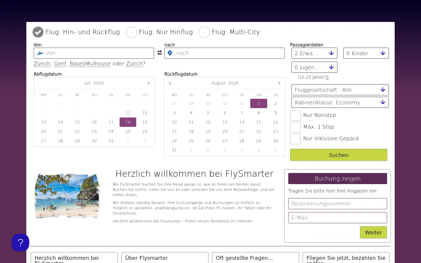 Screenshot of flysmarter.ch