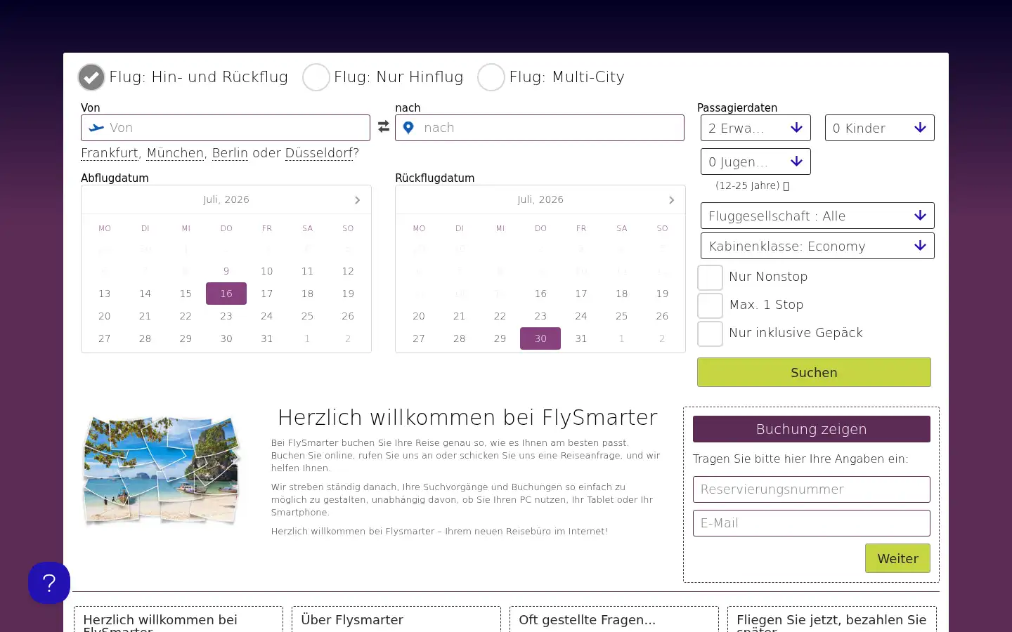 Screenshot of flysmarter.de