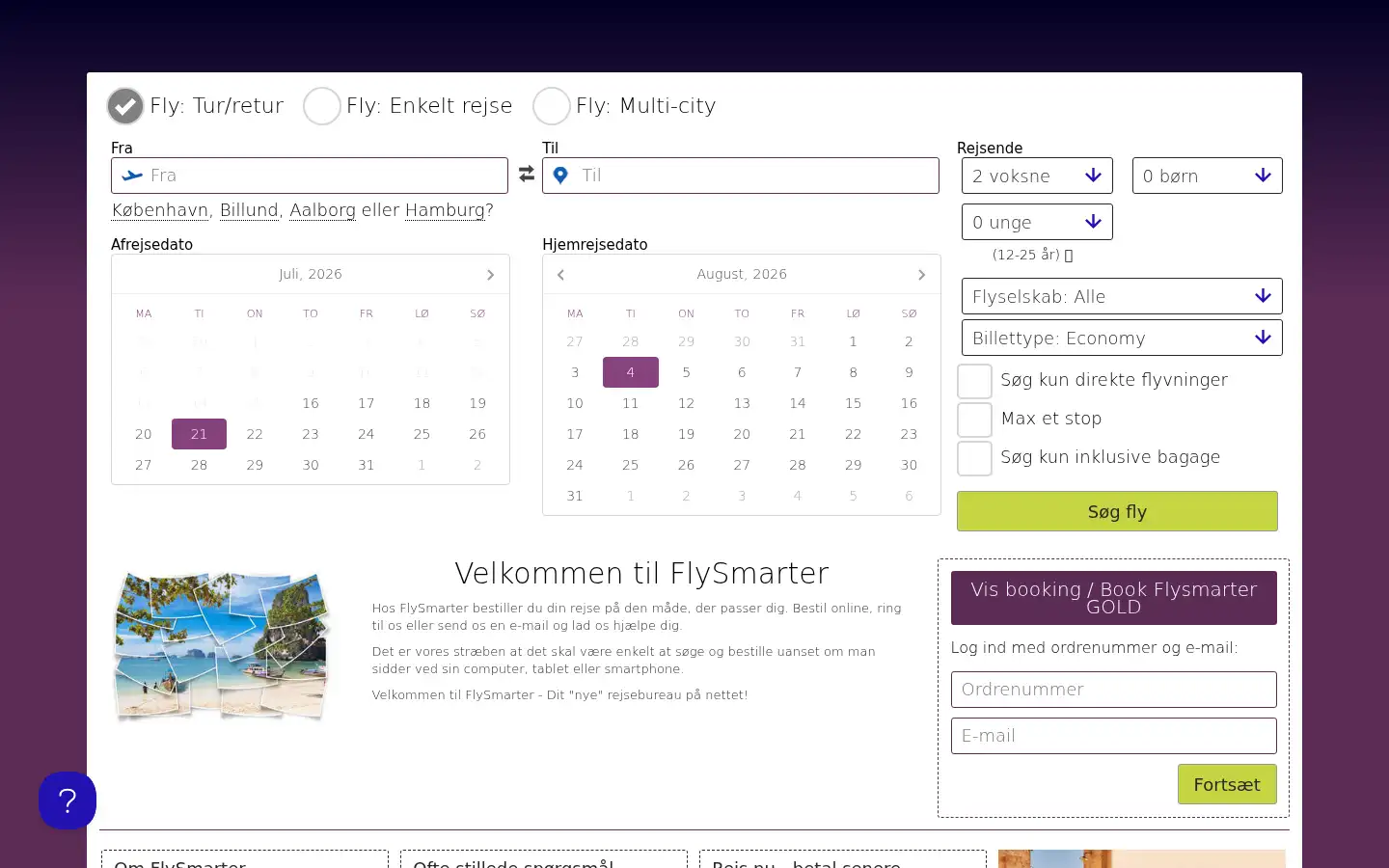 Screenshot of flysmarter.dk