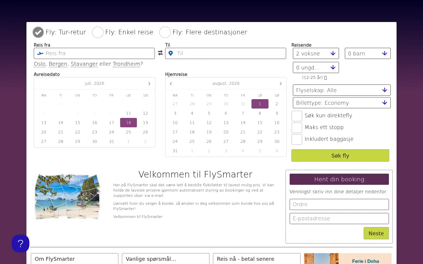 Screenshot of flysmarter.no