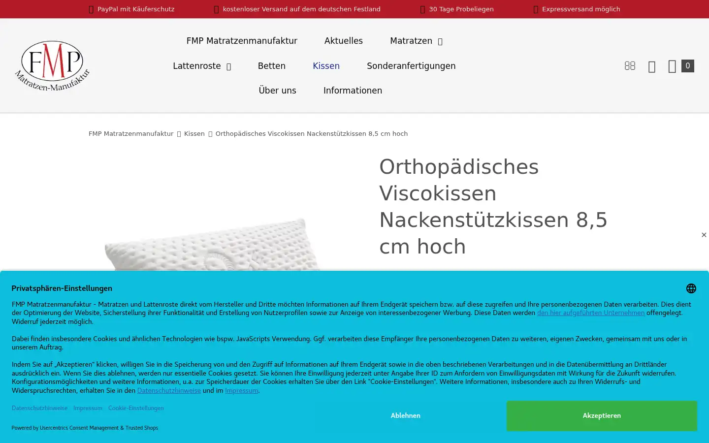 Screenshot of fmp-matratzen-manufaktur.de