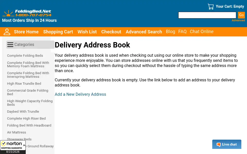 Screenshot of foldingbed.net