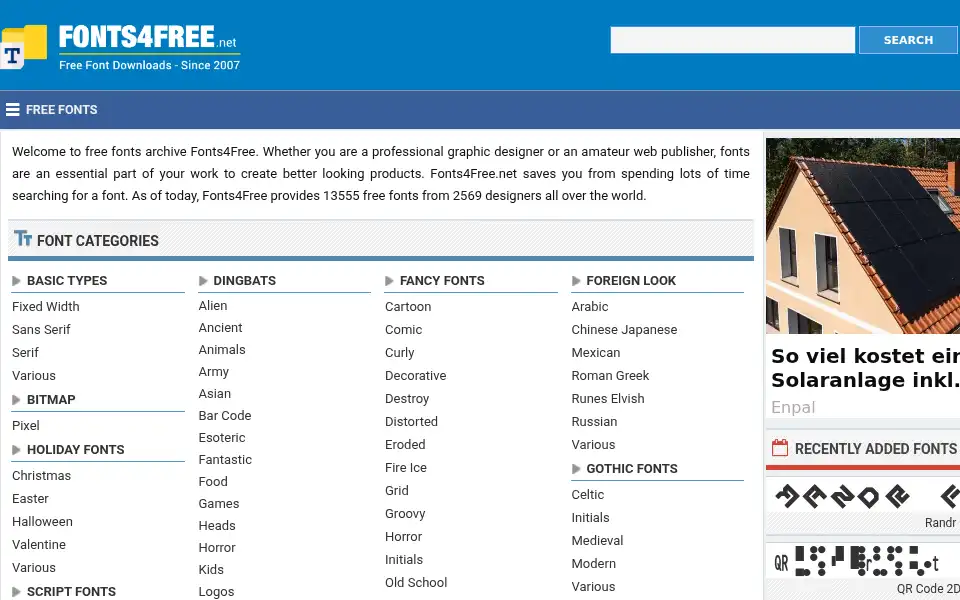 Screenshot of fonts4free.net