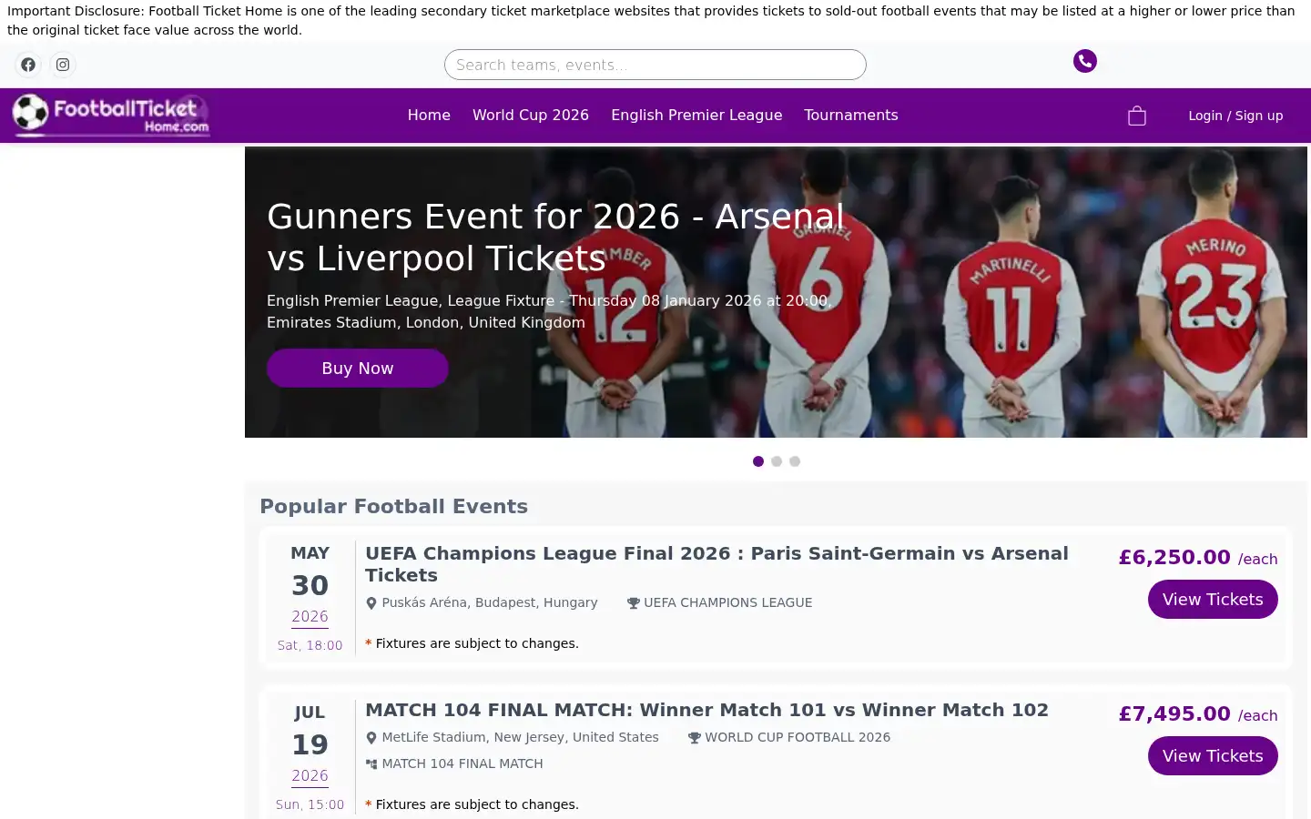 Screenshot of footballtickethome.com
