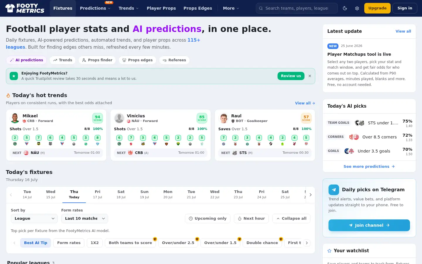 Screenshot of footymetrics.com