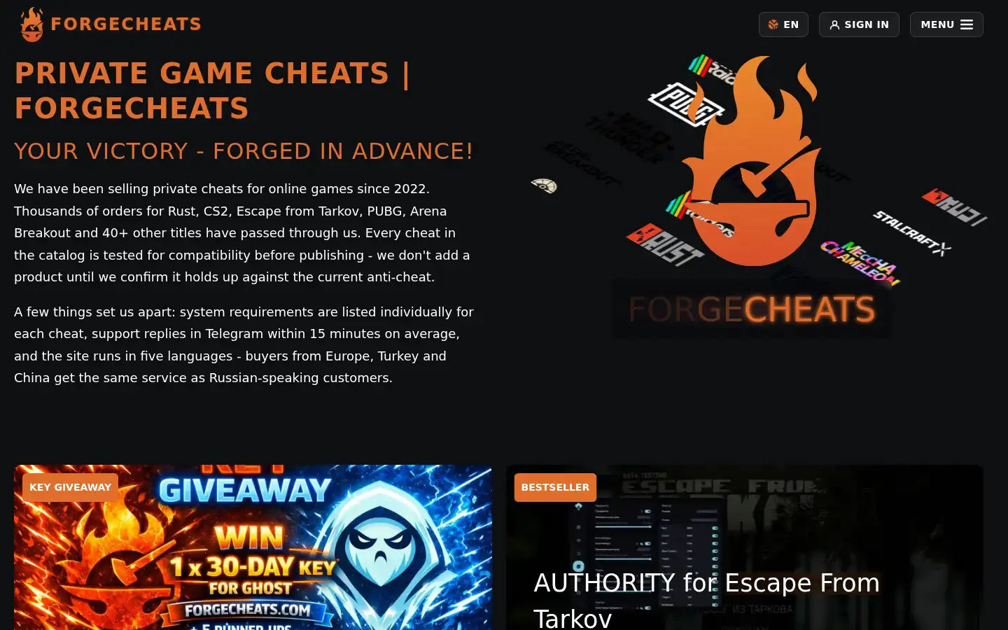 Screenshot of forgecheats.com