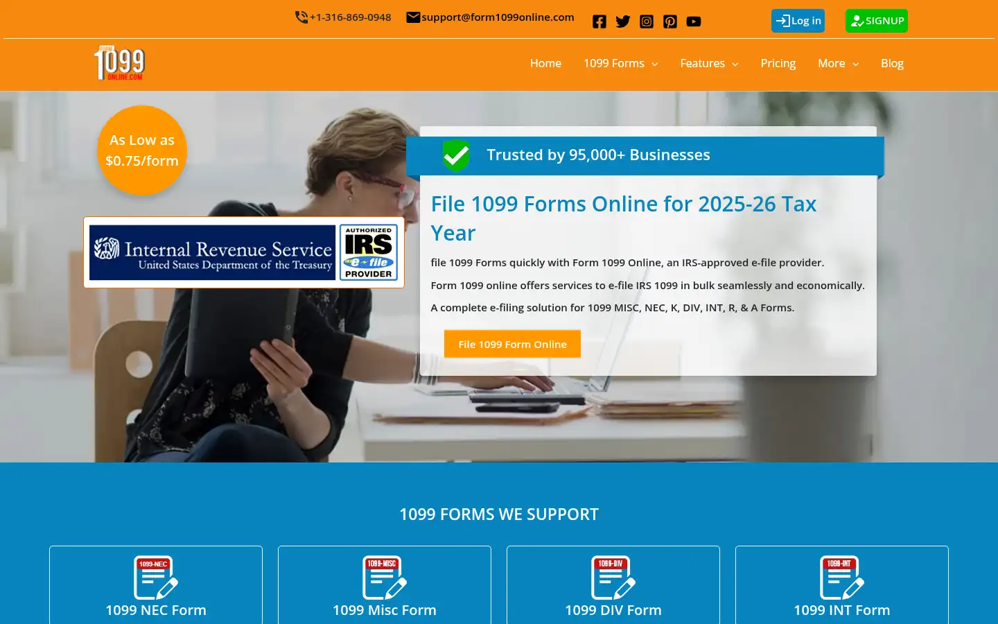 Screenshot of form1099online.com