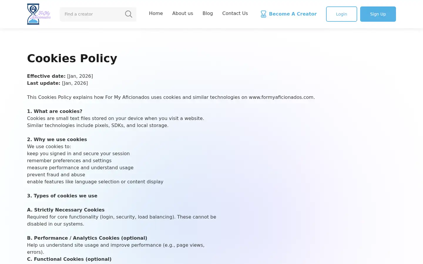 Screenshot of formyaficionados.com