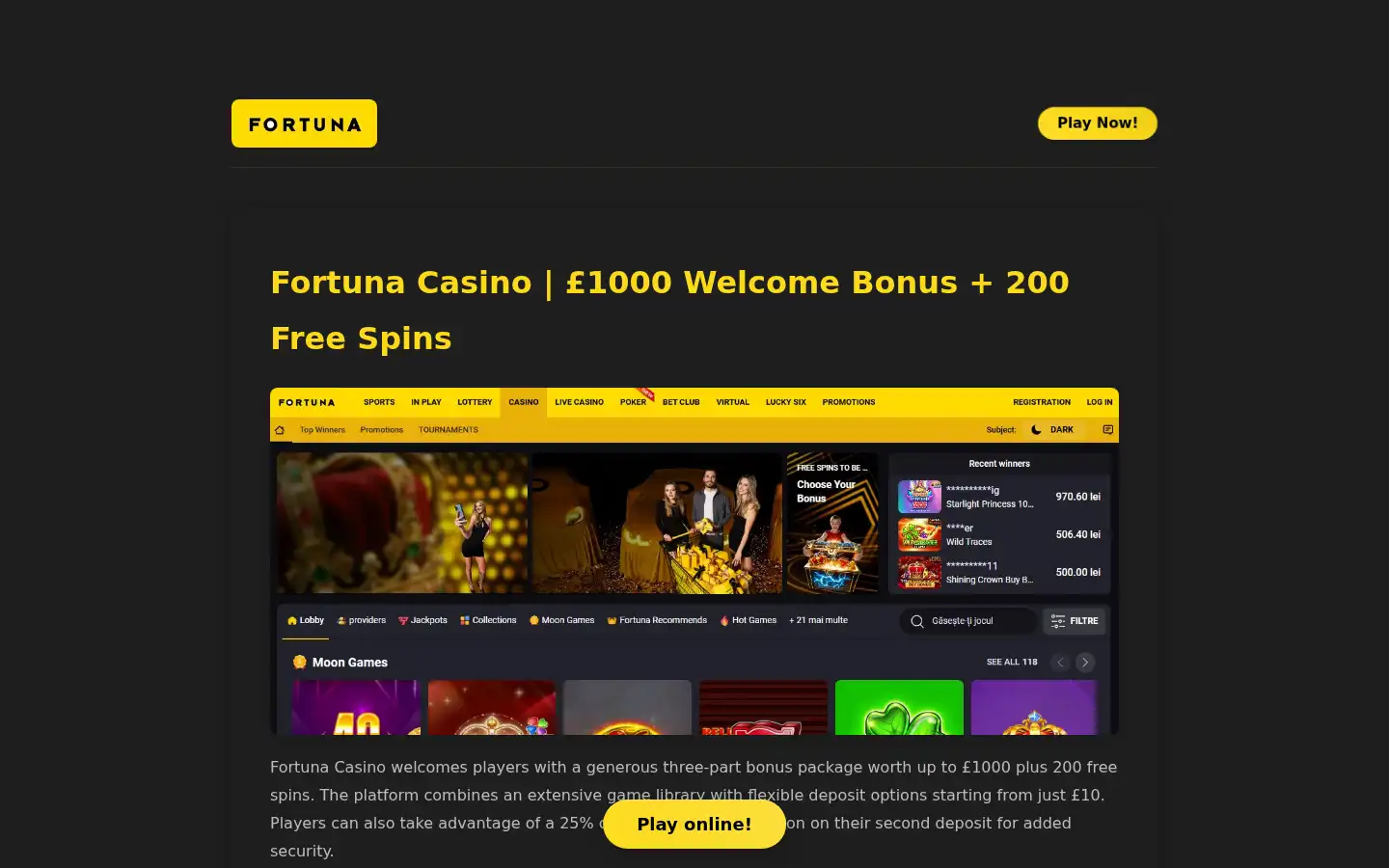 Screenshot of fortunacasino.co.uk