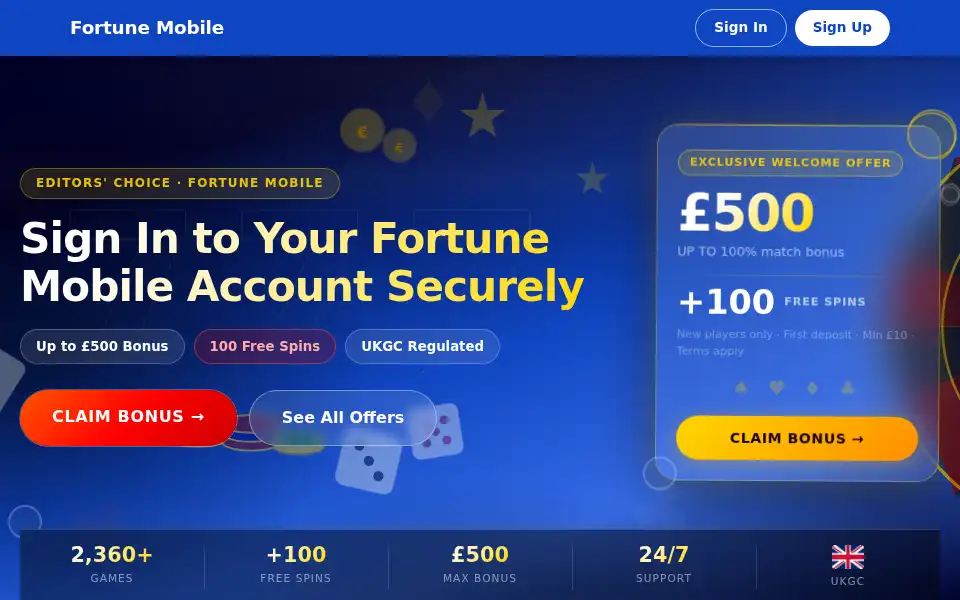 Screenshot of fortunemobilelogin.org