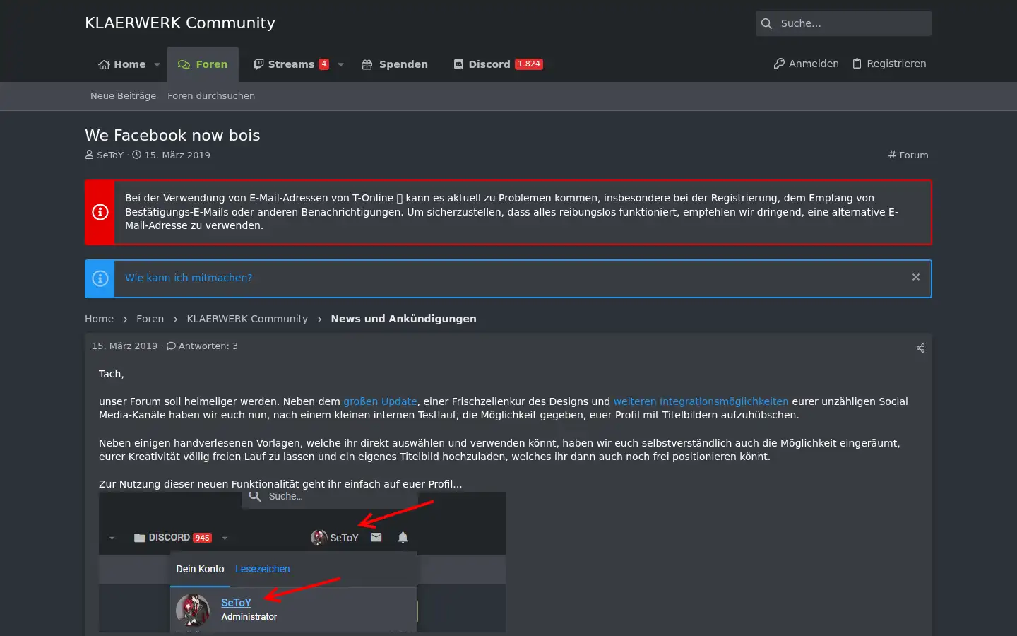Screenshot of forum.klaerwerk-community.de
