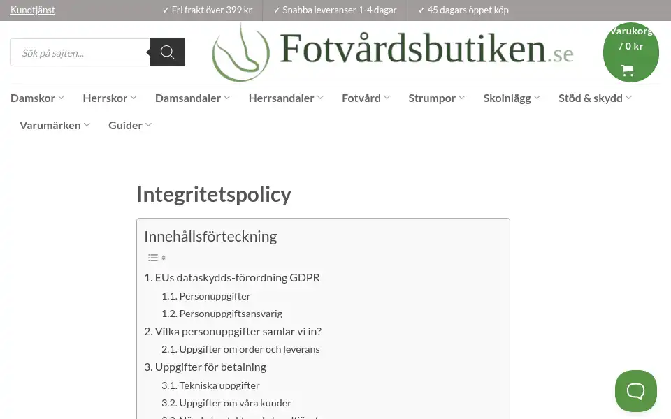 Screenshot of fotvardsbutiken.se