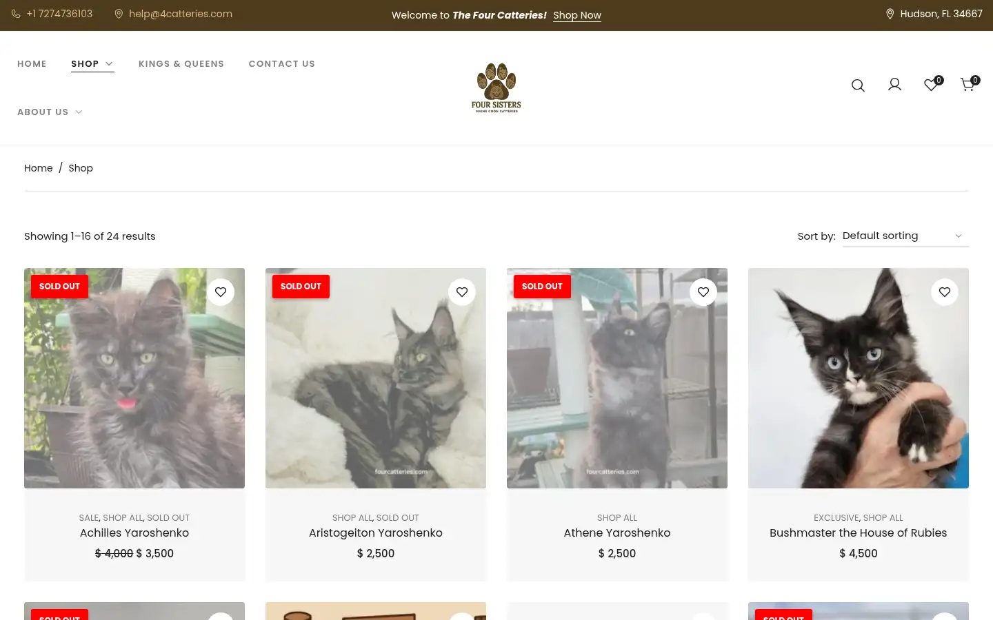 Screenshot of fourcatteries.com