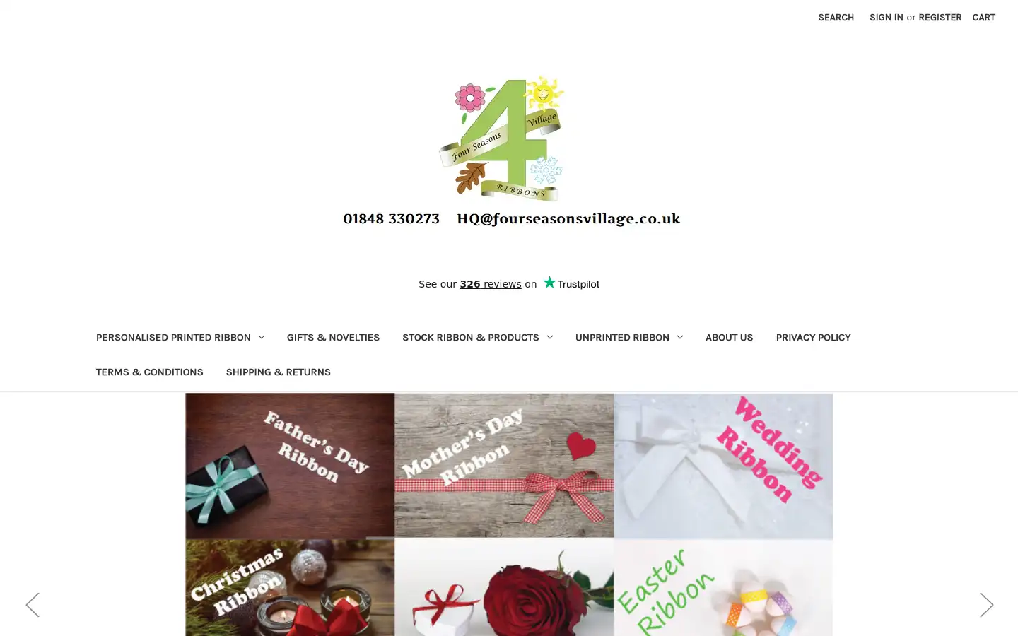 Screenshot of fourseasonsribbons.co.uk