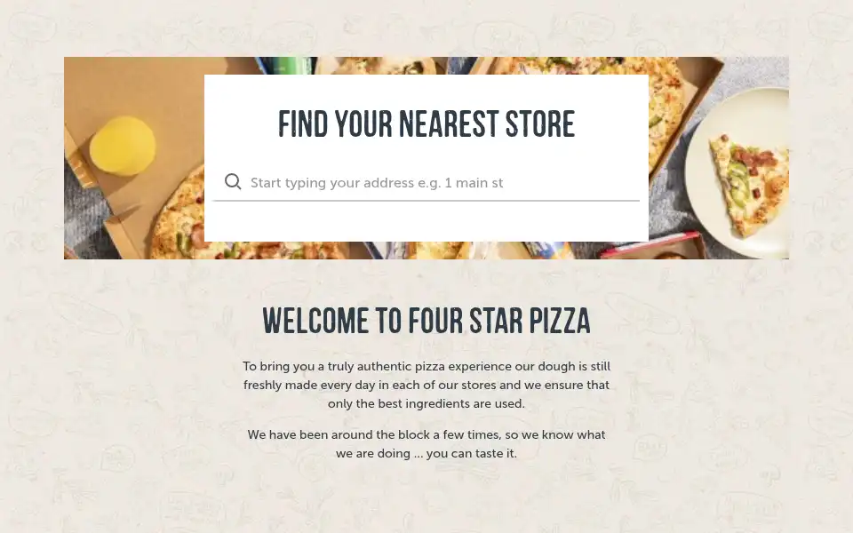 Screenshot of fourstarpizza.ie
