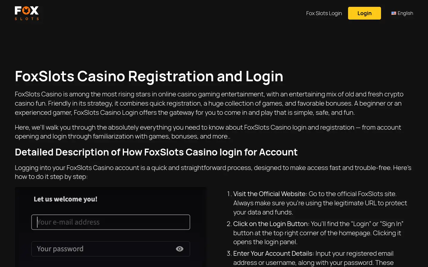 Screenshot of fox-slots-login.com