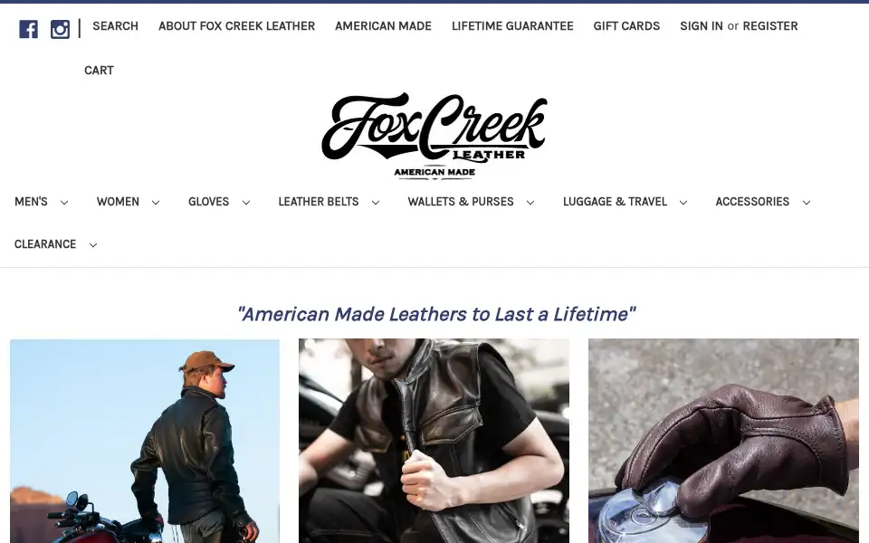 Screenshot of foxcreekleather.com