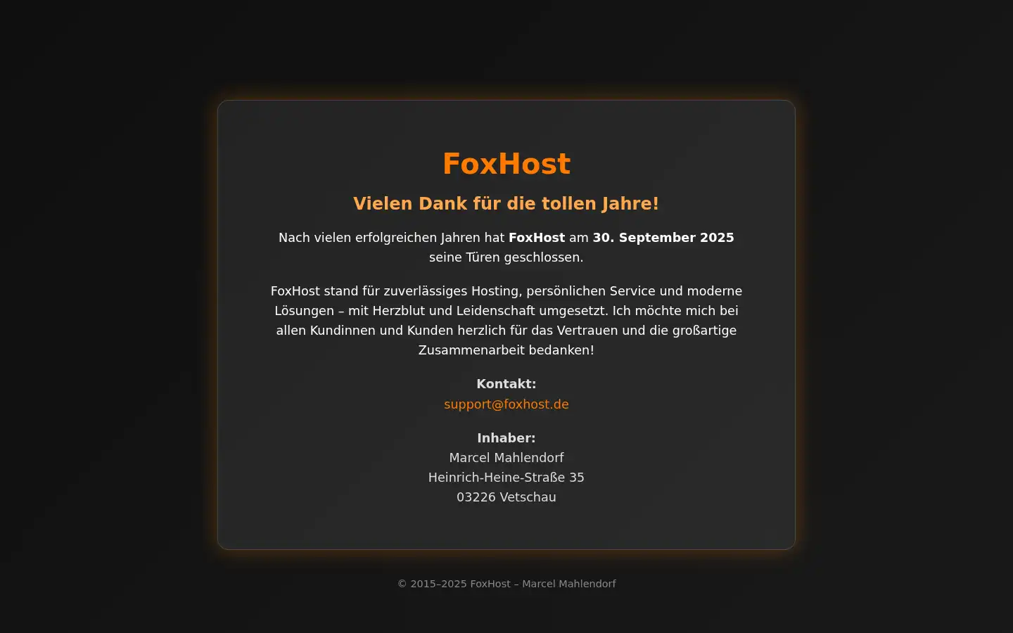 Screenshot of foxhost.de
