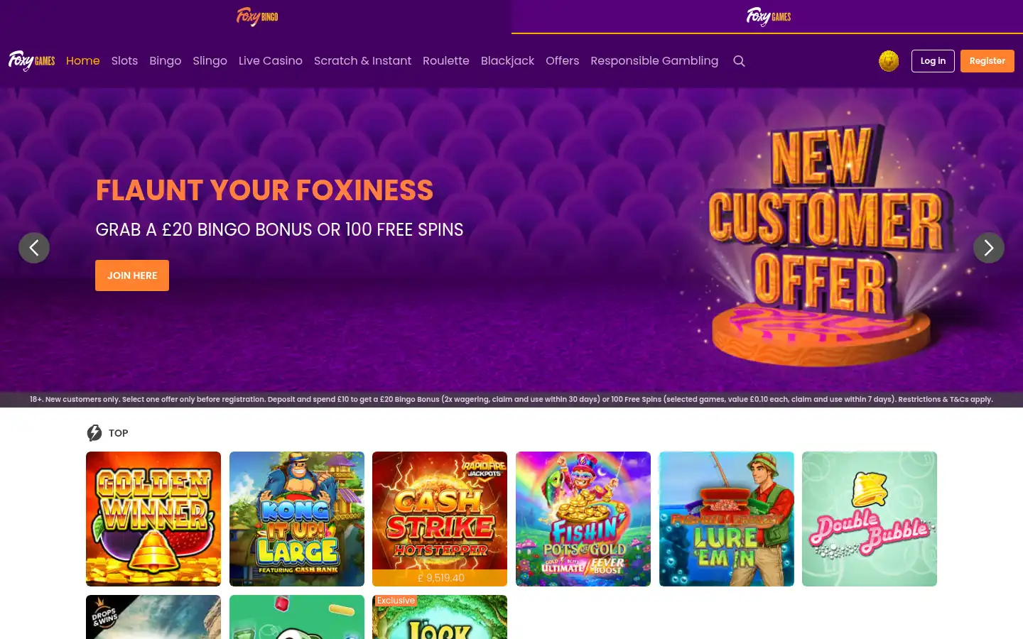 Screenshot of foxycasino.com
