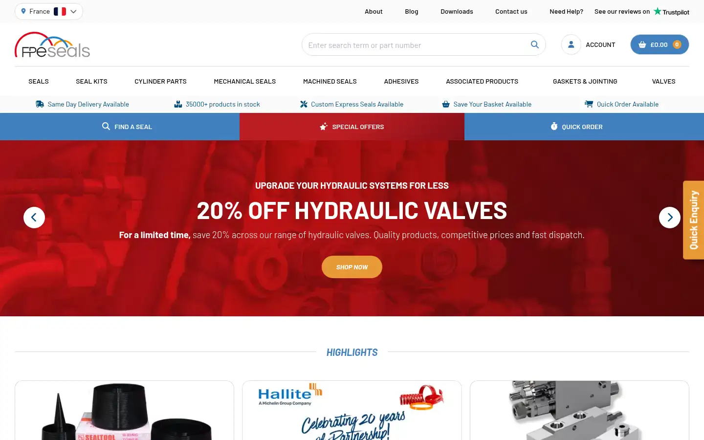 Screenshot of fpeseals.com