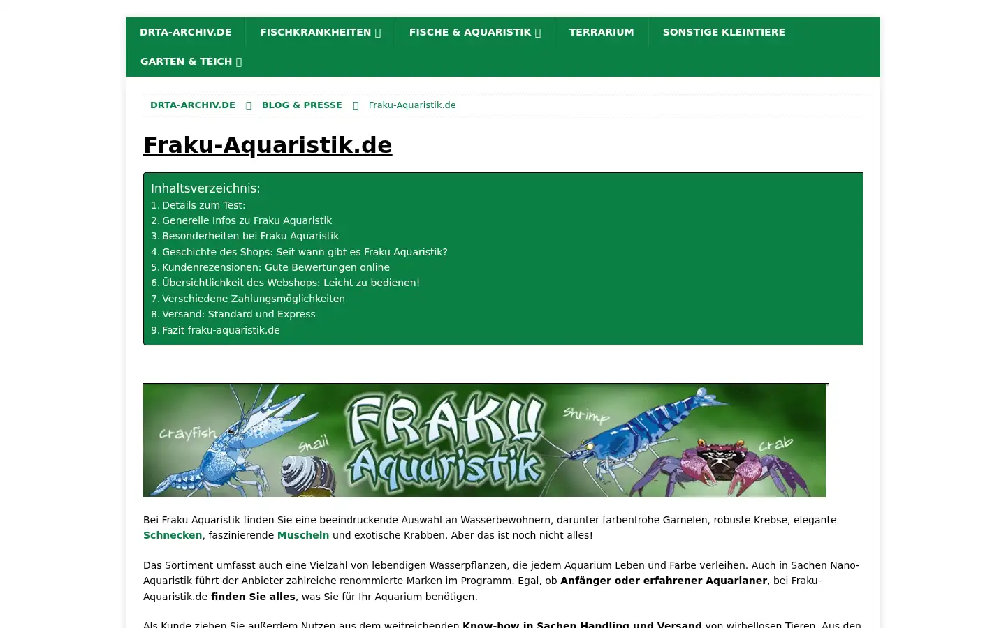 Screenshot of fraku-aquaristik.de