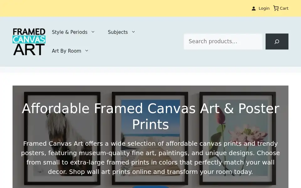 Screenshot of framedcanvasart.com