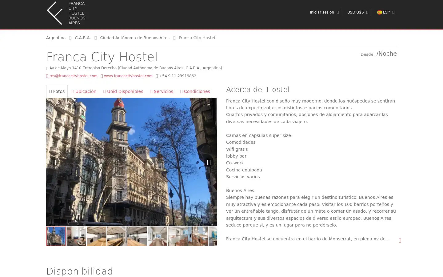 Screenshot of francacityhostel.com