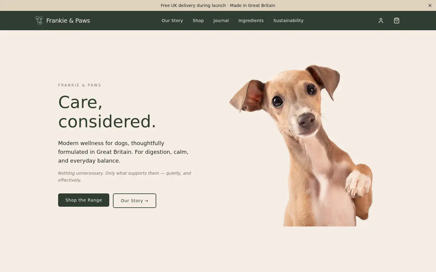 Screenshot of frankieandpaws.com
