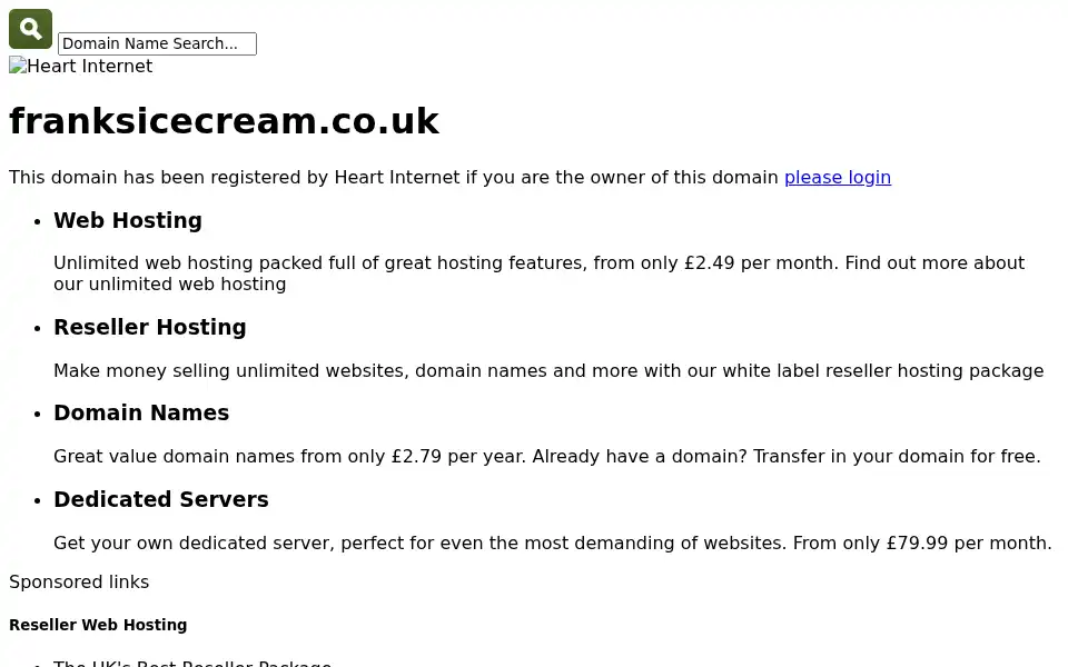 Screenshot of franksicecream.co.uk