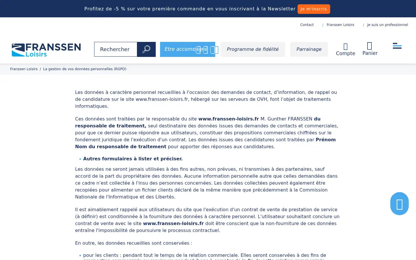 Screenshot of franssen-loisirs.fr