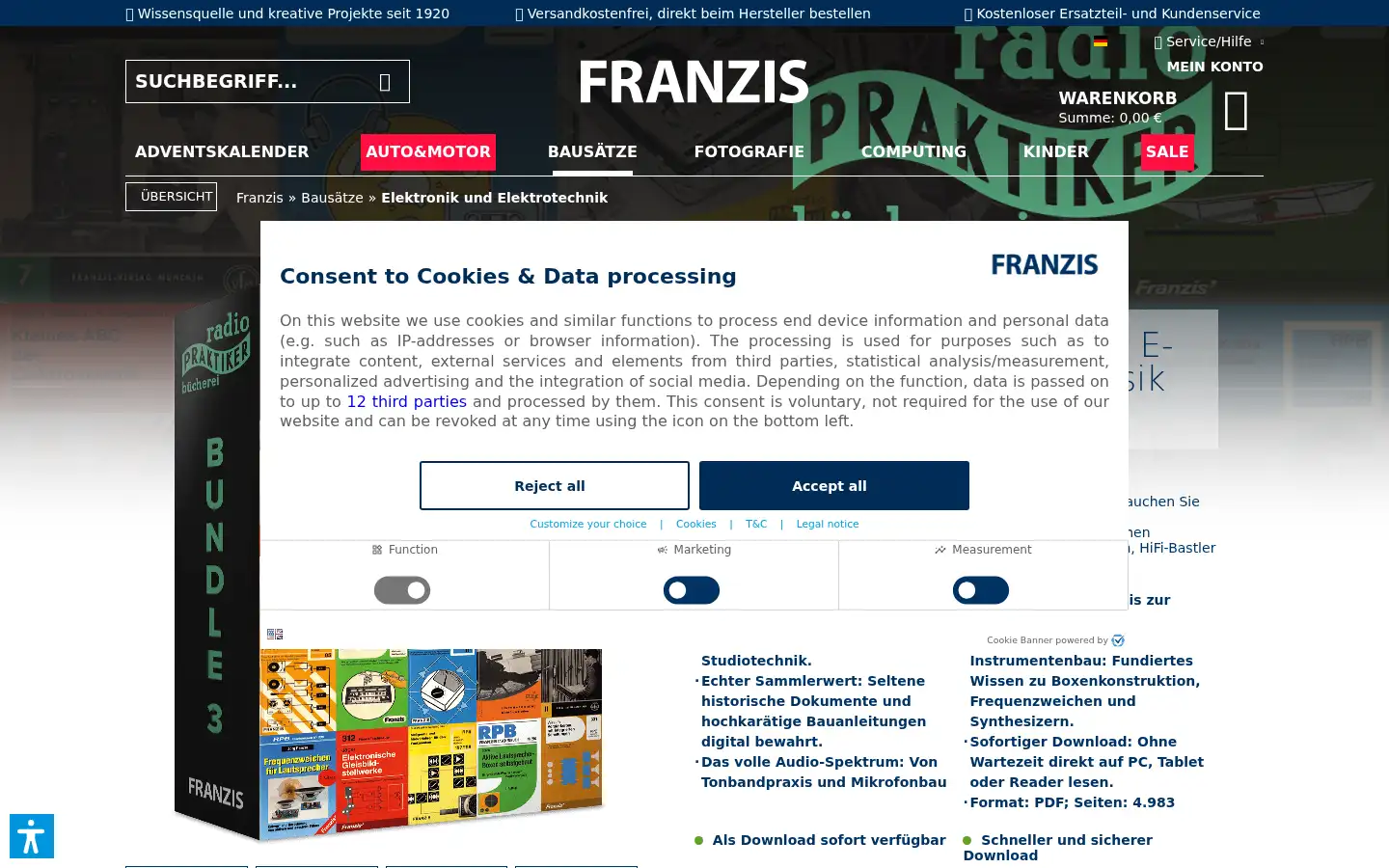 Screenshot of franzis.de