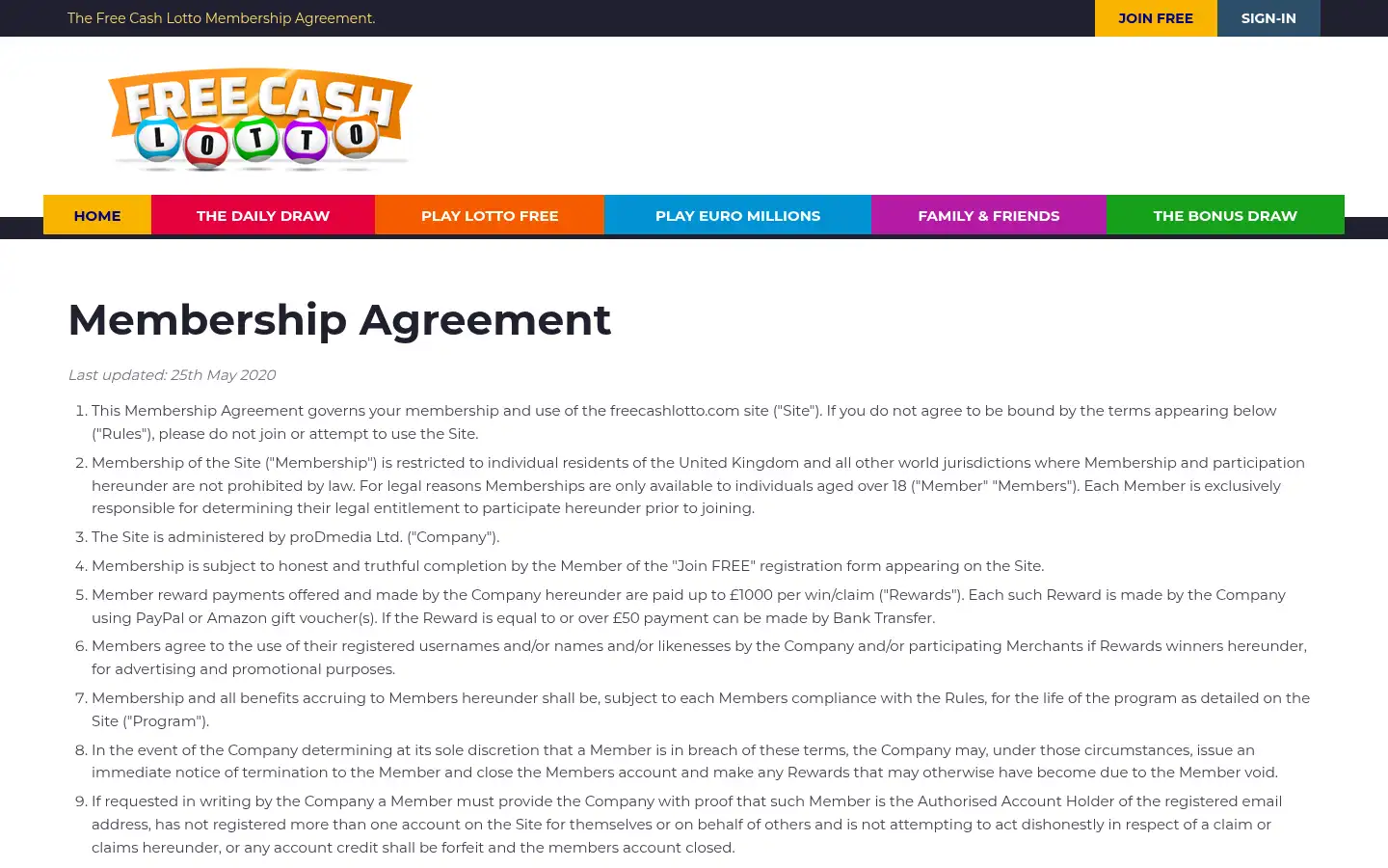 Screenshot of freecashlotto.com