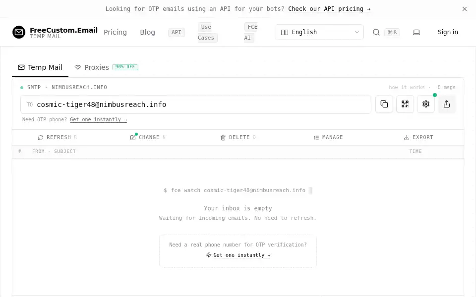 Screenshot of freecustom.email