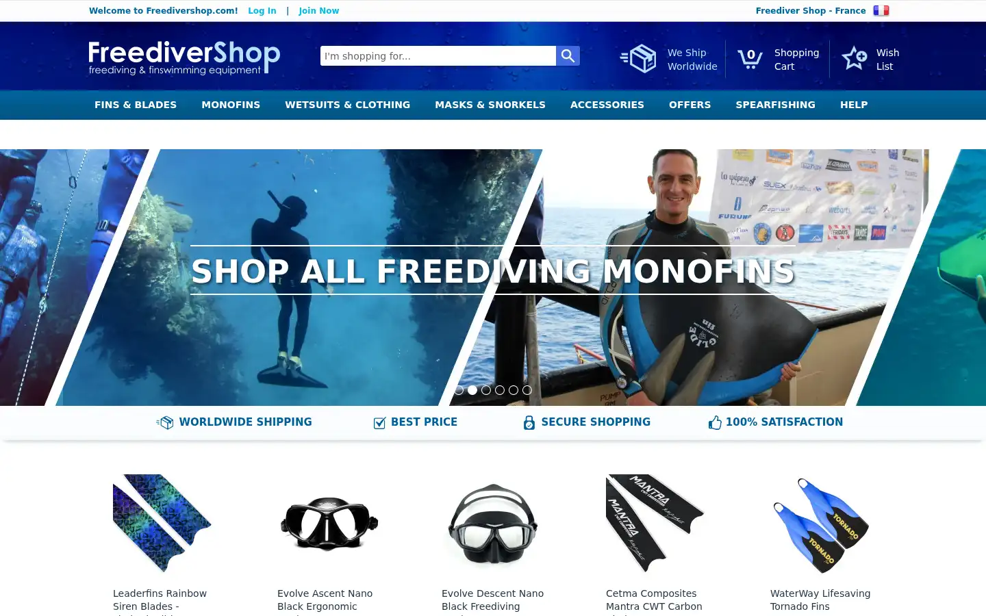 Screenshot of freedivershop.com