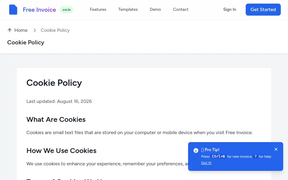 Screenshot of freeinvoice.co.in